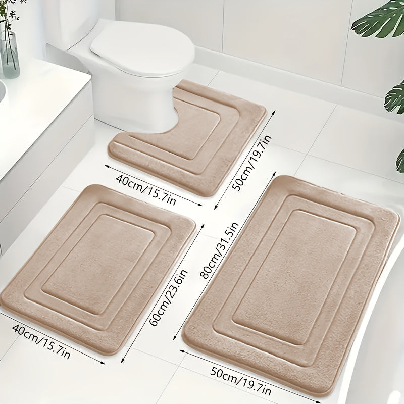 3-Piece Bathroom Mat Set with Non-Slip and Absorbent Design