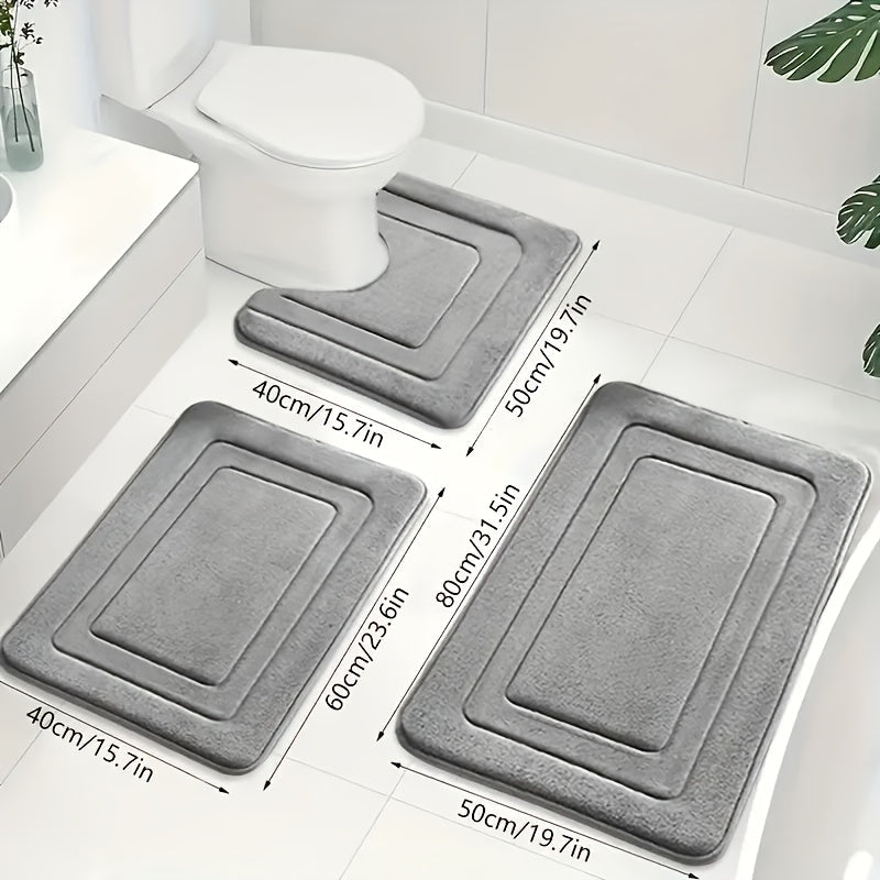 3-Piece Bathroom Mat Set with Non-Slip and Absorbent Design