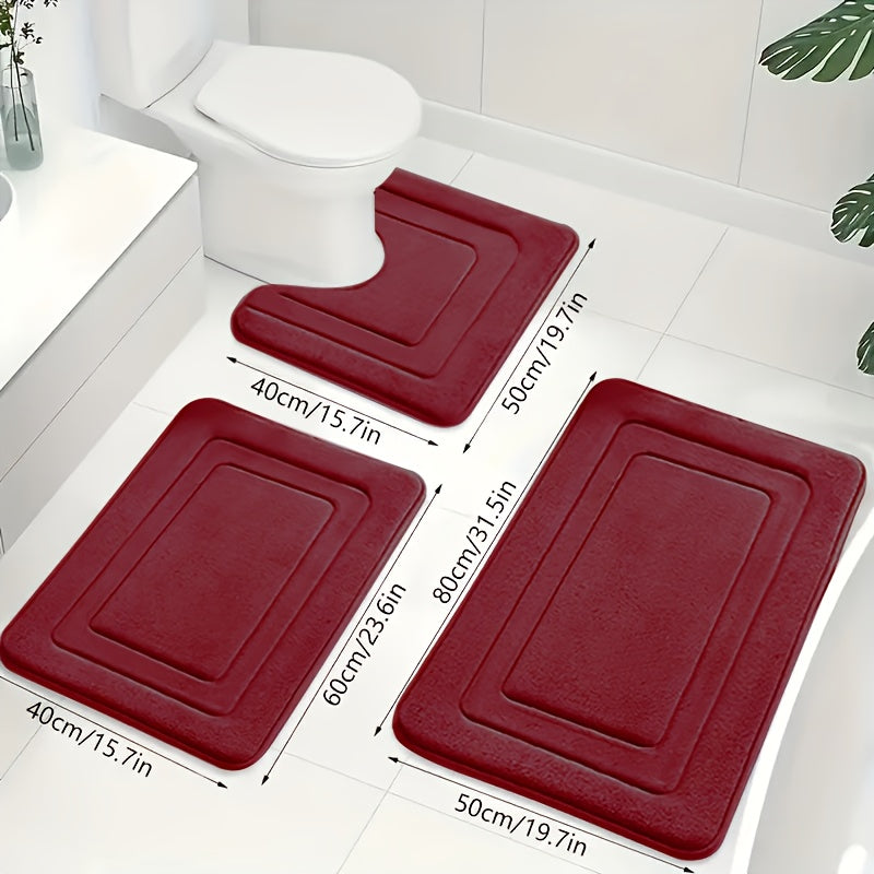 3-Piece Bathroom Mat Set with Non-Slip and Absorbent Design
