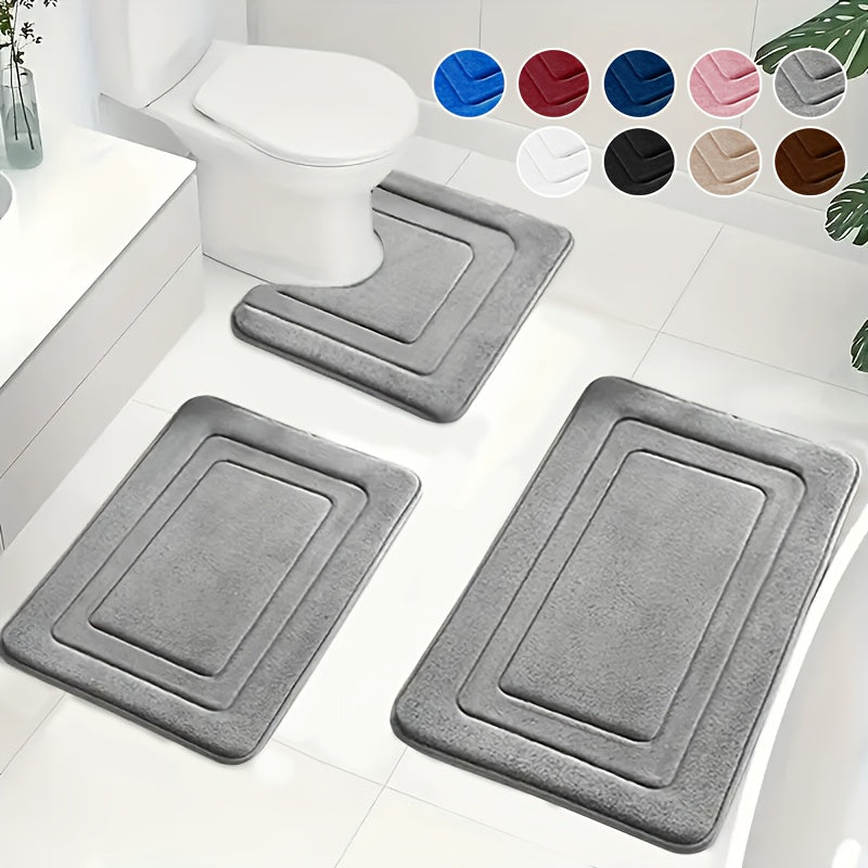 3-Piece Bathroom Mat Set with Non-Slip and Absorbent Design