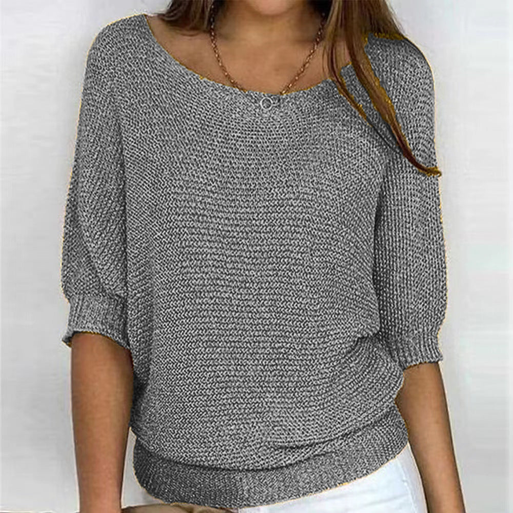 Image of Leanne | Women's Round Neck 3/4 Sleeve Relaxed Fit Sweater