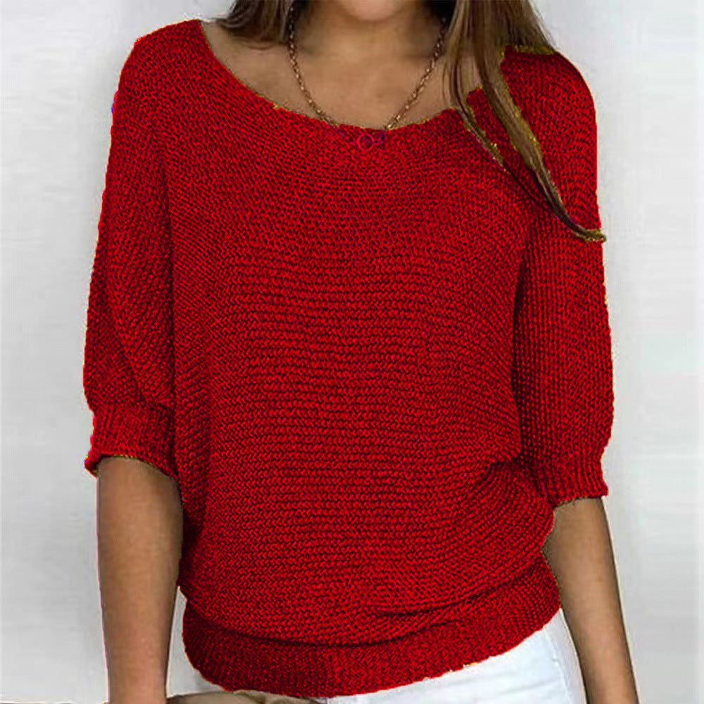 Image of Leanne | Women's Round Neck 3/4 Sleeve Relaxed Fit Sweater