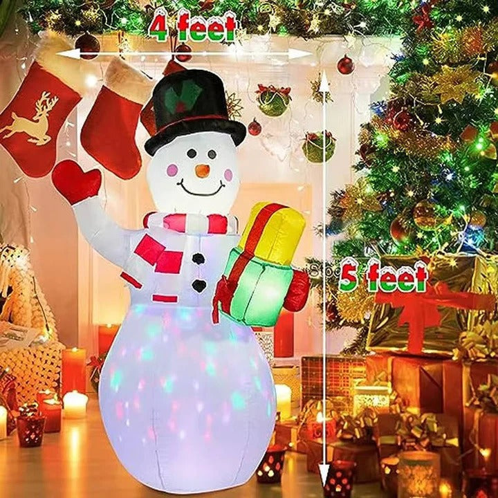 5ft Inflatable Snowman Outdoor Decoration with Rotating LED Lights, Weatherproof Christmas Blow Up Yard Decor