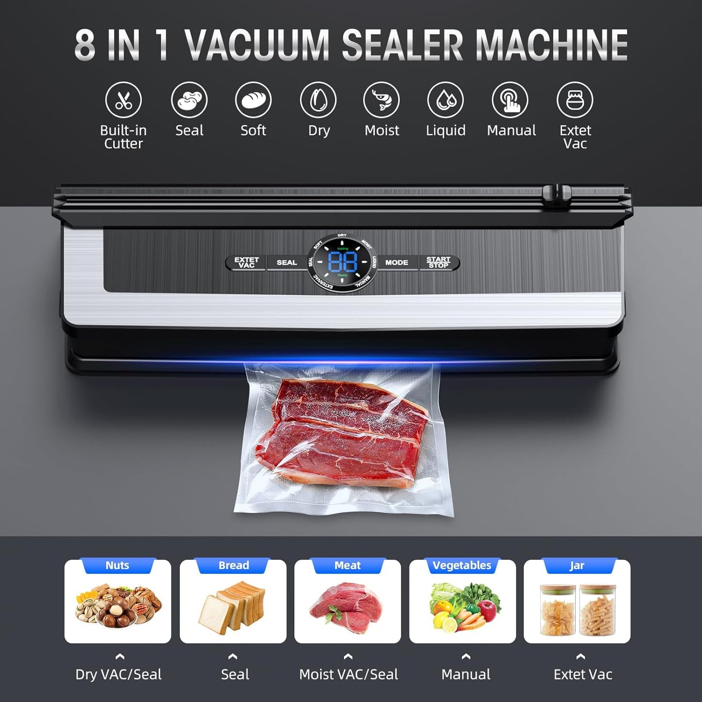 8-in-1 Vacuum Sealer with Built-in Cutter