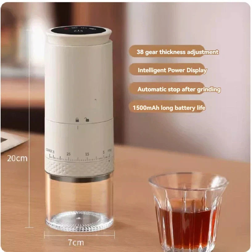 Adjustable Electric Burr Coffee Grinder – 1500mAh USB-C Rechargeable Mill for Fresh Coffee