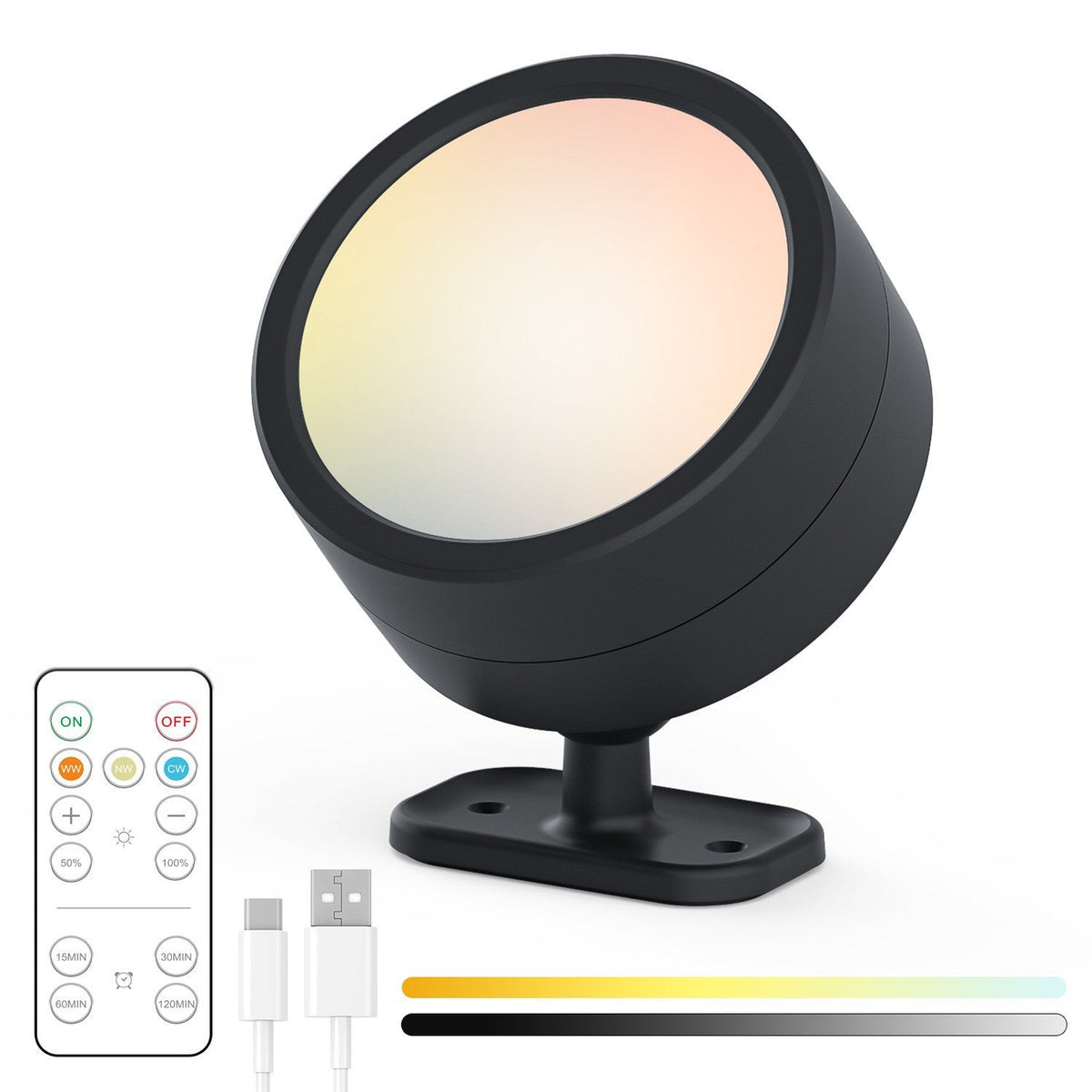 Adjustable RGB LED Accent Spotlight with Remote and USB-C Mount