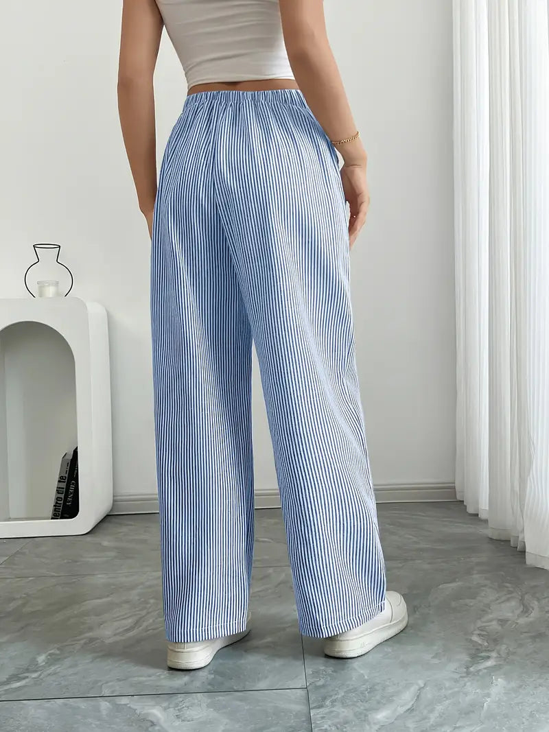 Image of Adrienne | Women's High-Waisted Striped Wide Leg Trousers