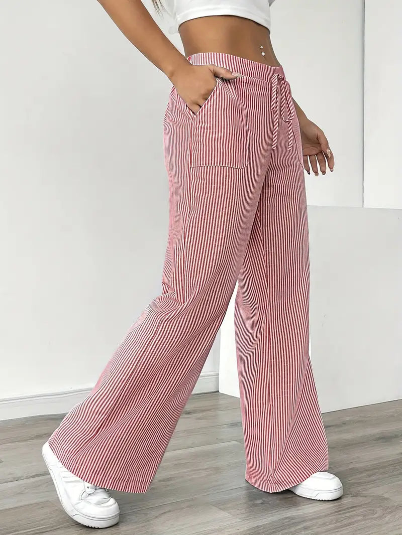 Image of Adrienne | Women's High-Waisted Striped Wide Leg Trousers