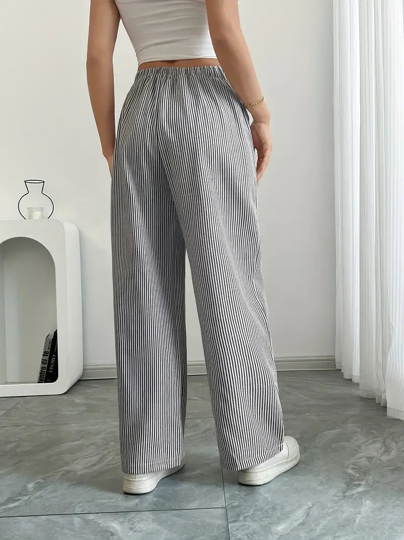 Image of Adrienne | Women's High-Waisted Striped Wide Leg Trousers
