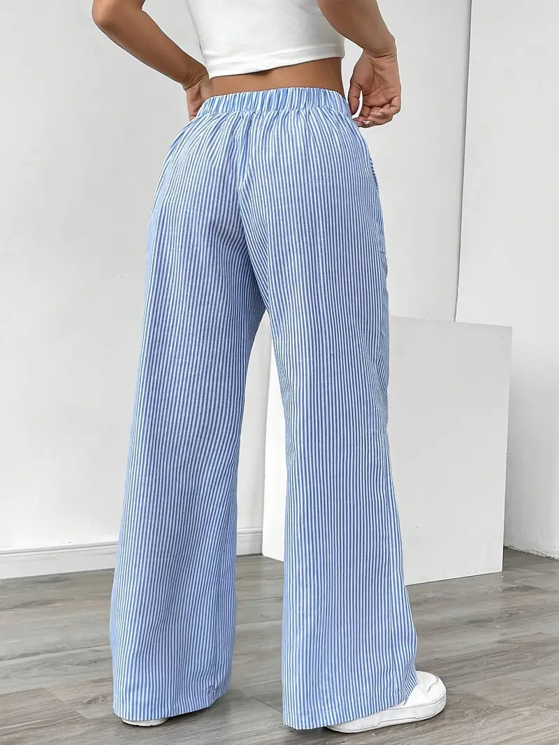 Image of Adrienne | Women's High-Waisted Striped Wide Leg Trousers