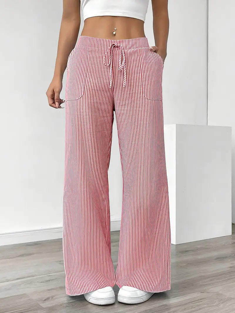 Image of Adrienne | Women's High-Waisted Striped Wide Leg Trousers