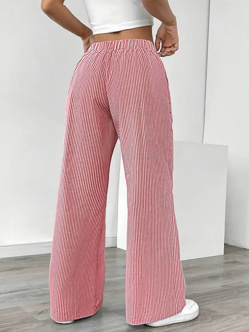 Image of Adrienne | Women's High-Waisted Striped Wide Leg Trousers