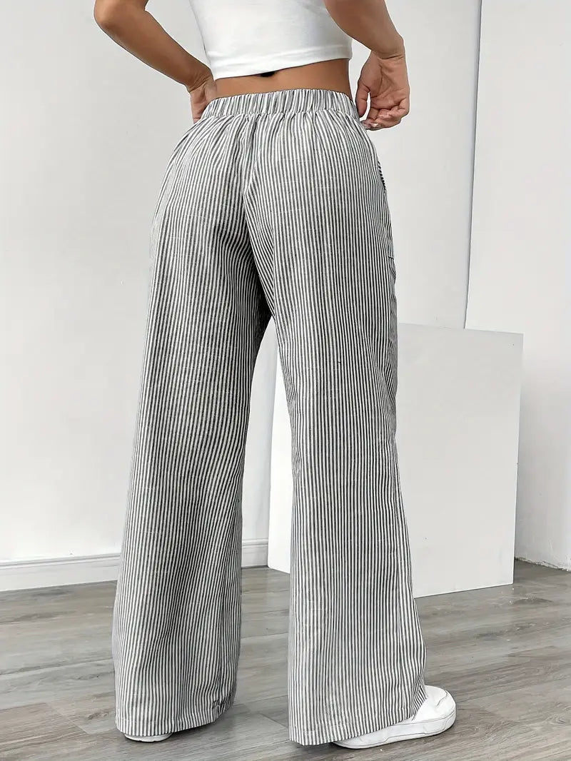 Image of Adrienne | Women's High-Waisted Striped Wide Leg Trousers