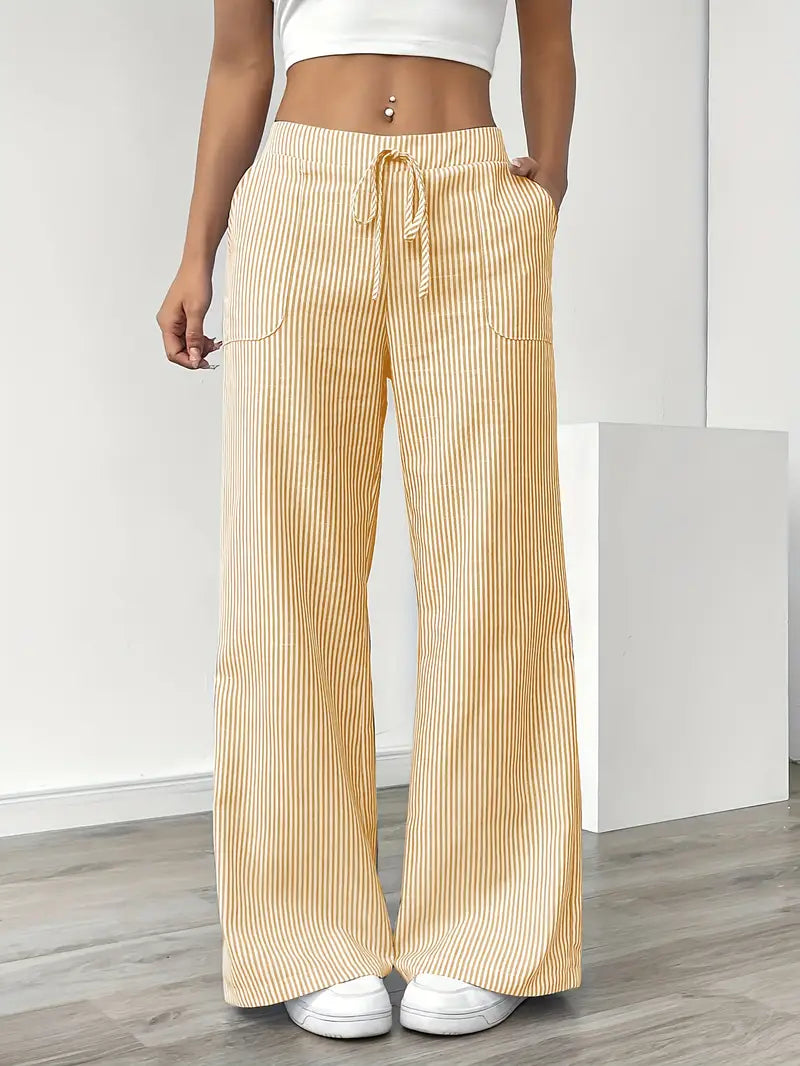 Image of Adrienne | Women's High-Waisted Striped Wide Leg Trousers