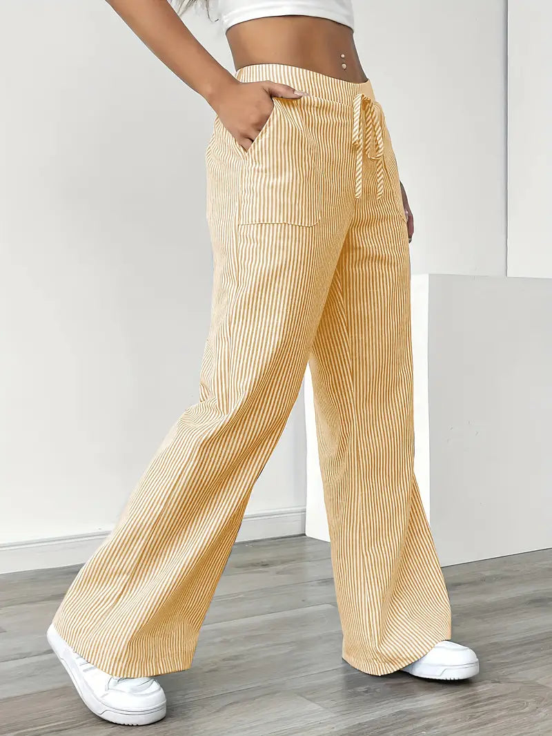 Image of Adrienne | Women's High-Waisted Striped Wide Leg Trousers