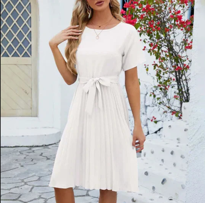 Image of Adrienne | Women's Pleated A-Line Midi Dress