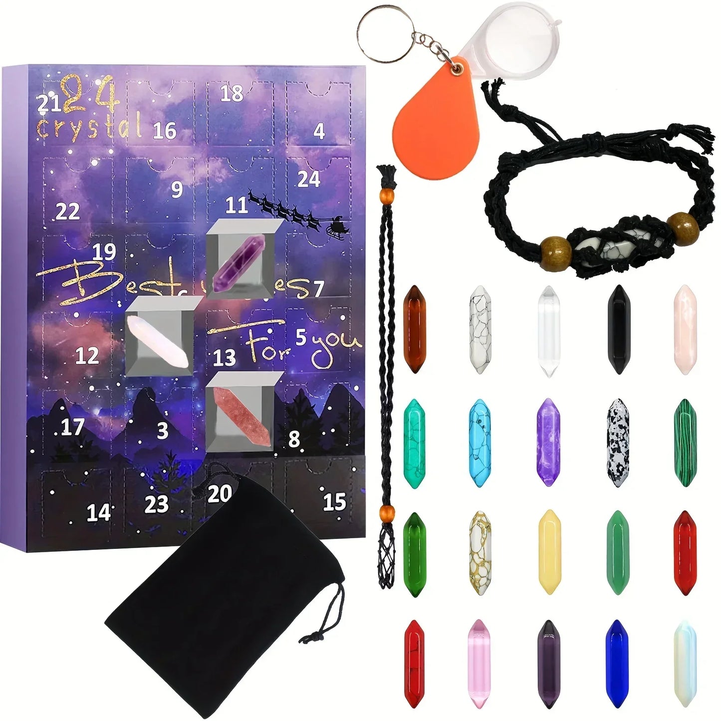 Advent Calendar with 24 Natural Crystal Treasures