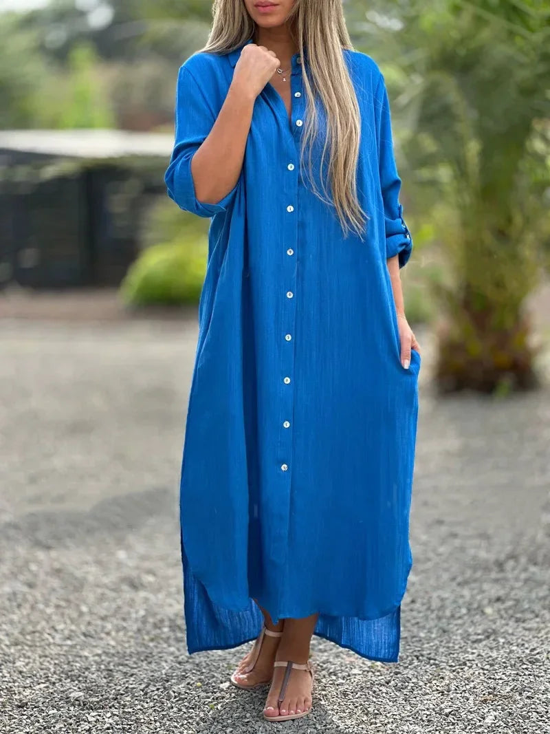 Image of Amber | Women's Button-Down Maxi Shirt Dress