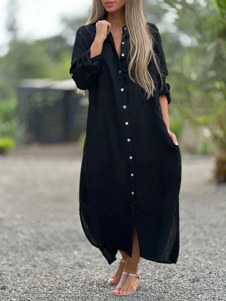 Image of Amber | Women's Button-Down Maxi Shirt Dress