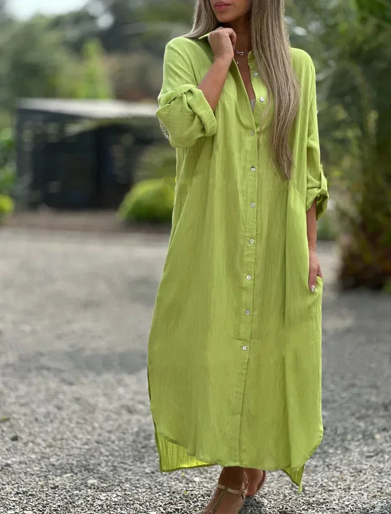 Image of Amber | Women's Button-Down Maxi Shirt Dress