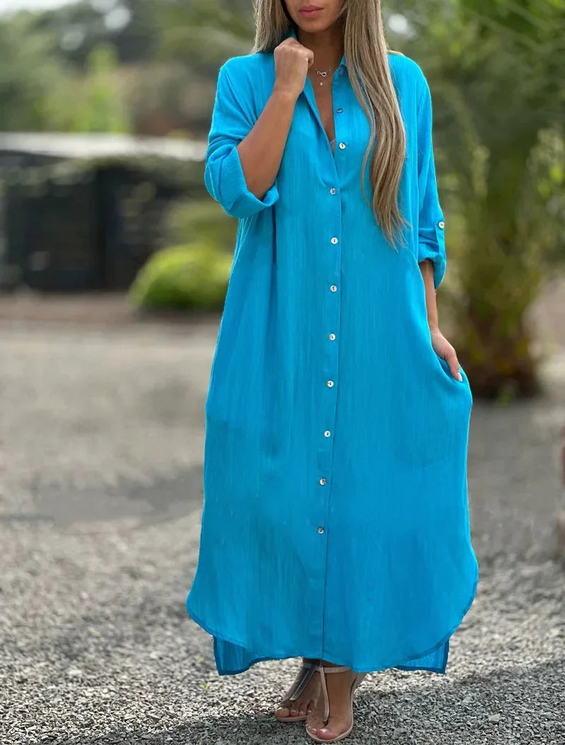 Image of Amber | Women's Button-Down Maxi Shirt Dress