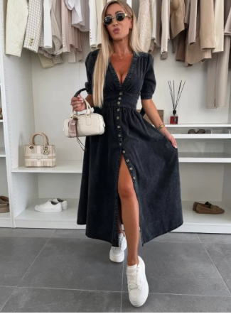 Image of Amber | Women's V-Neck A-Line Midi Dress