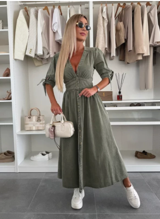 Image of Amber | Women's V-Neck A-Line Midi Dress