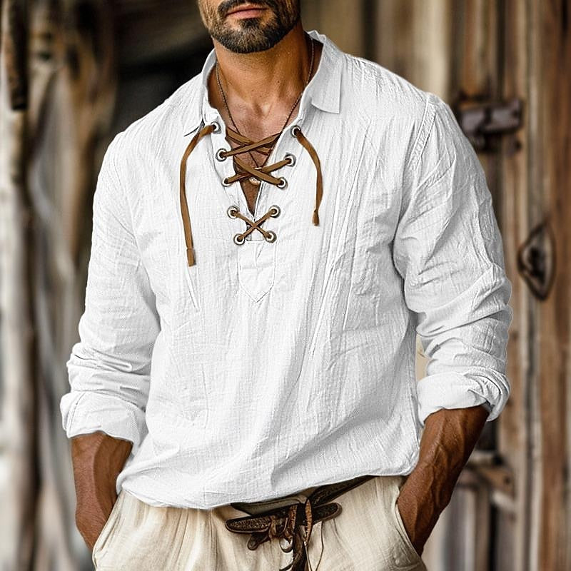 Image of Andy | Men's Lace-Up Long Sleeve Shirt