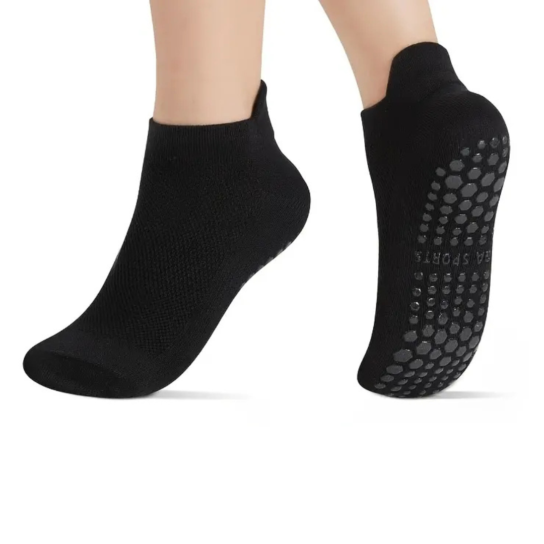 Anti-Slip Yoga and Pilates Socks, Black Elastic Material, Comfortable and Breathable