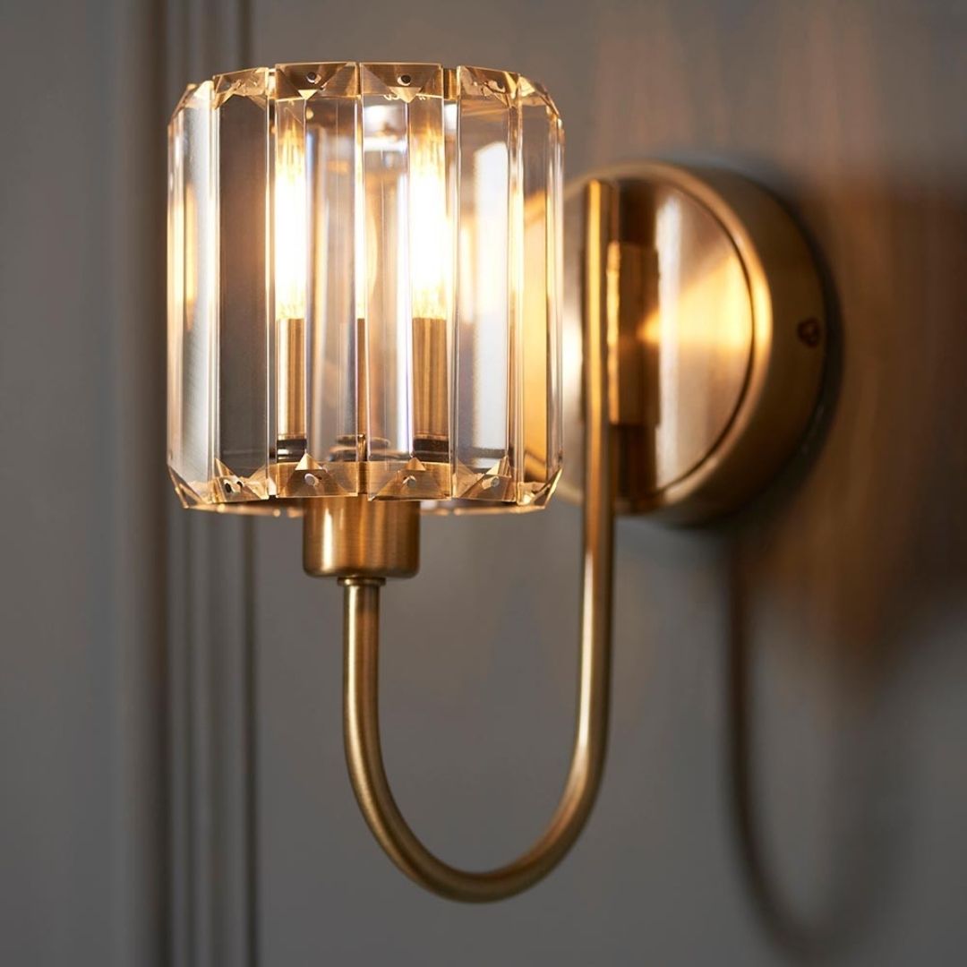 Antique Brass Wall Sconce with Faceted Shade