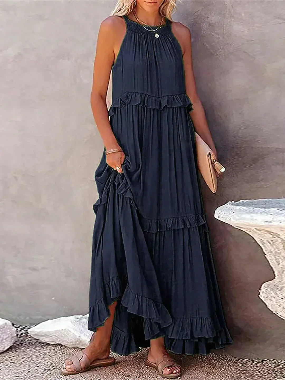 Image of Ariel | Women's Sleeveless Tiered Maxi Dress