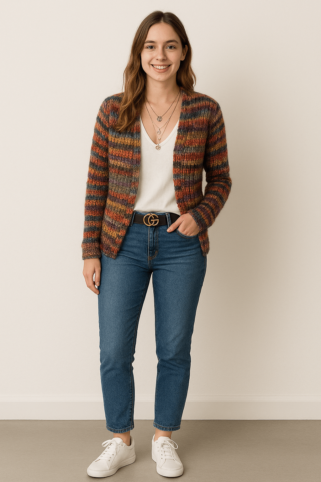 Image of Autumn | Women's Open Front Striped Cardigan