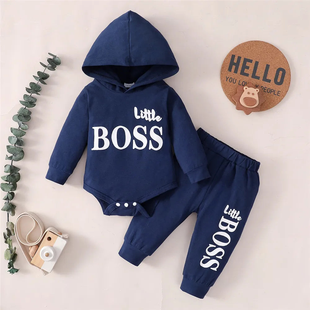 Baby Boys' Hoodie Jumpsuit & Pants Set - Cozy Spring Outfit