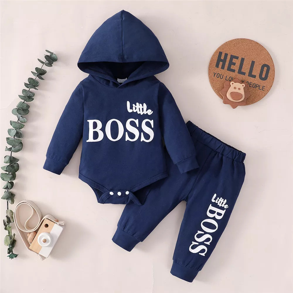 Baby Boys' Hoodie Jumpsuit & Pants Set - Cozy Spring Outfit