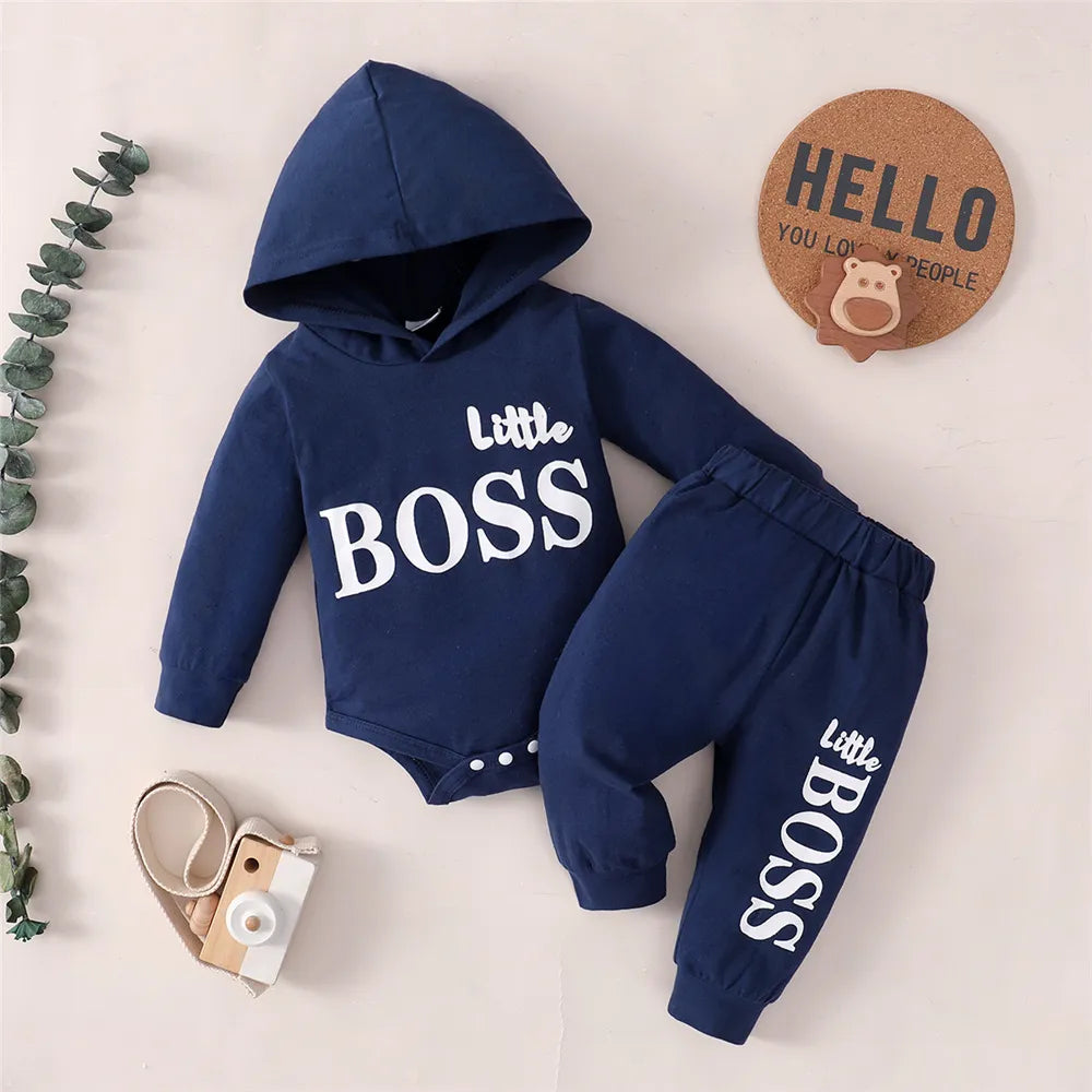 Baby Boys' Hoodie Jumpsuit & Pants Set - Cozy Spring Outfit