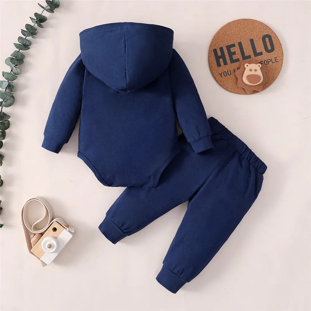Baby Boys' Hoodie Jumpsuit & Pants Set - Cozy Spring Outfit