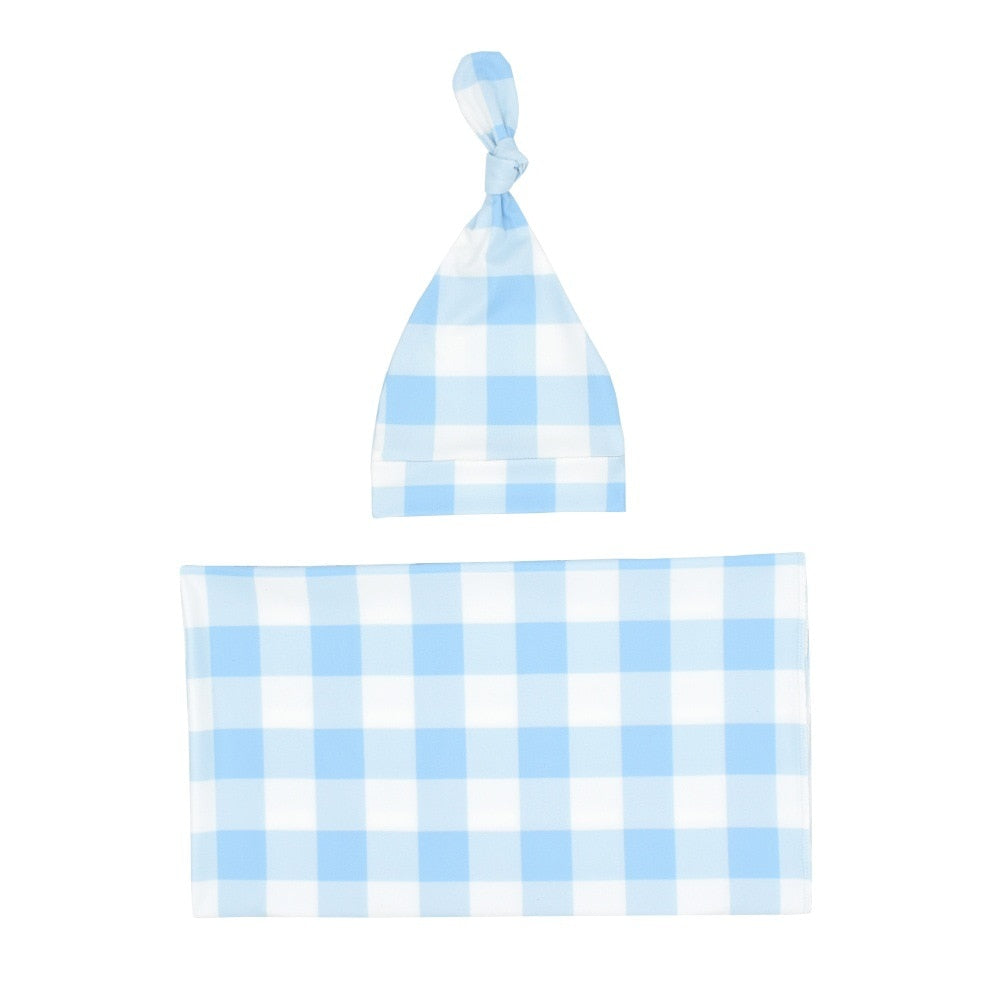 Baby Plaid Swaddle Blanket & Hat Set for Newborns