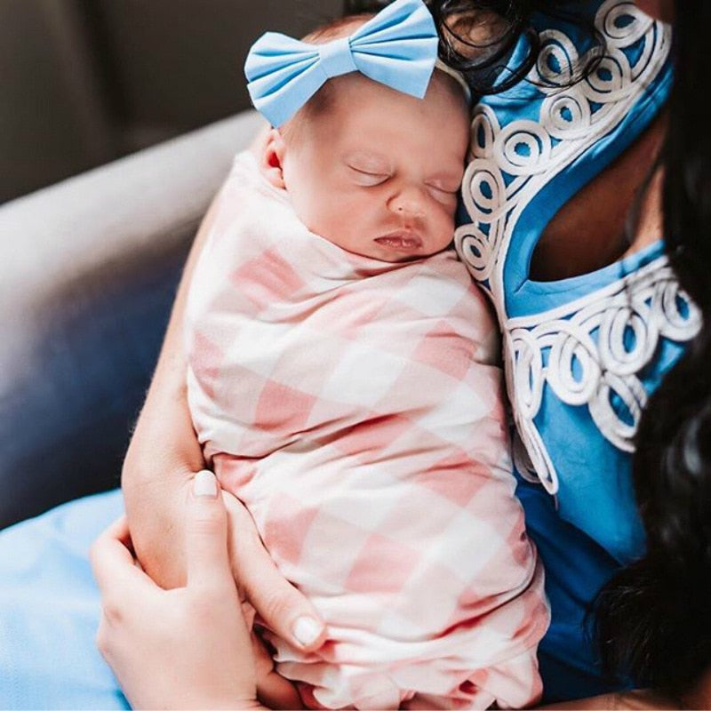 Baby Plaid Swaddle Blanket & Hat Set for Newborns