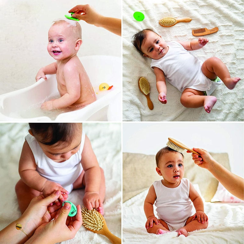 Baby Soft Wooden Hair Brush & Comb Set for Delicate Scalps