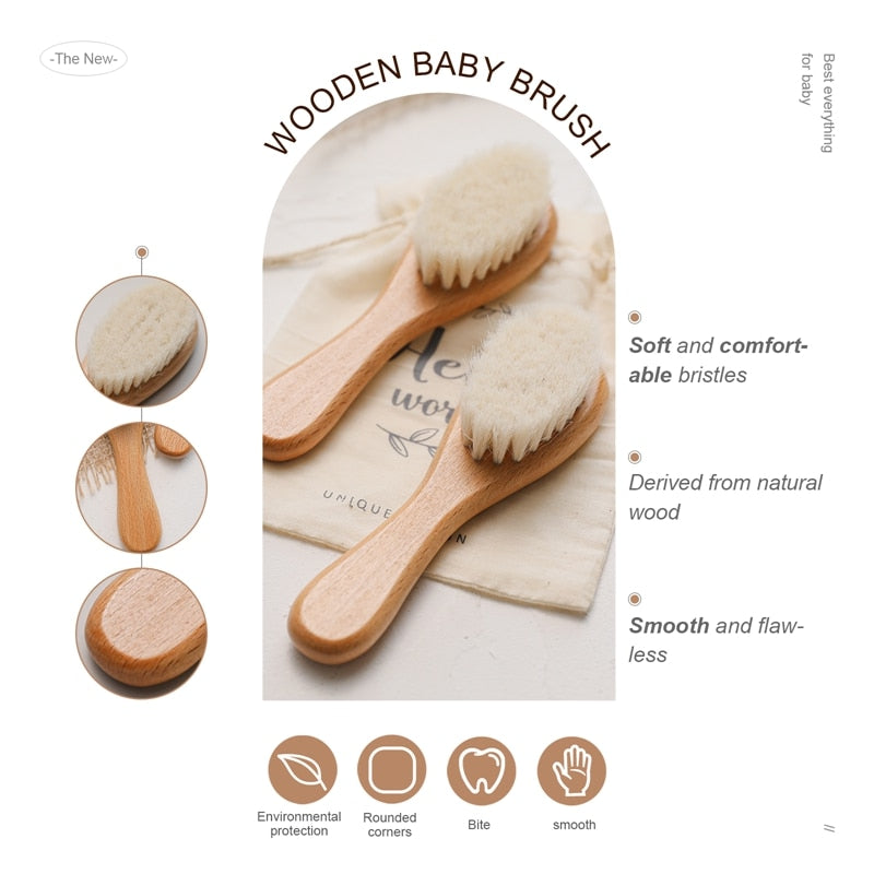 Baby Soft Wooden Hair Brush & Comb Set for Delicate Scalps