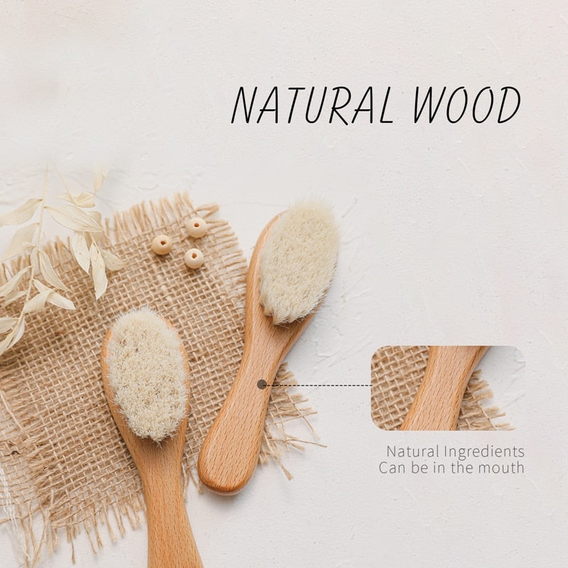Baby Soft Wooden Hair Brush & Comb Set for Delicate Scalps