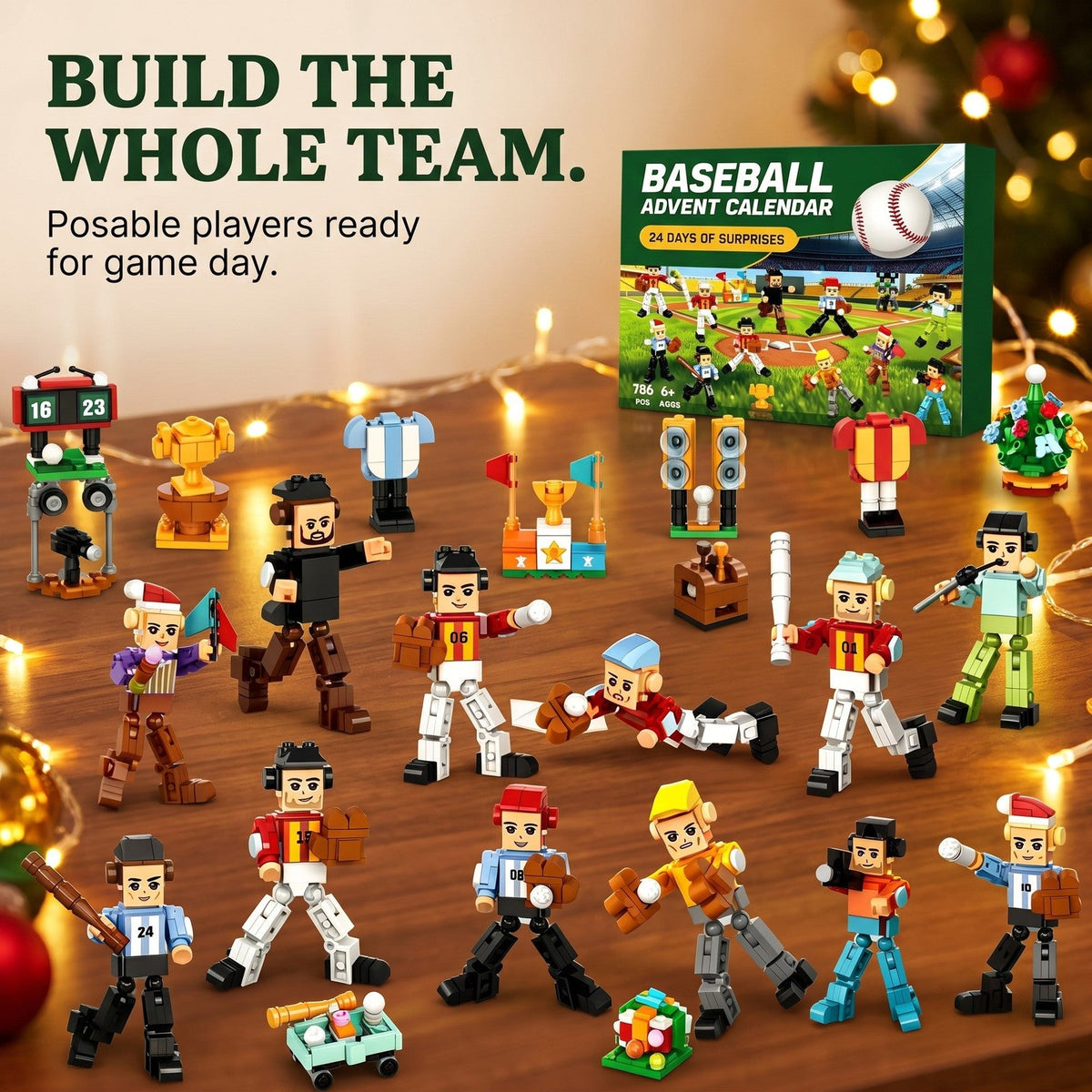 Baseball Advent Calendar for Kids, 786-Piece Brick Team and Ballpark Builds