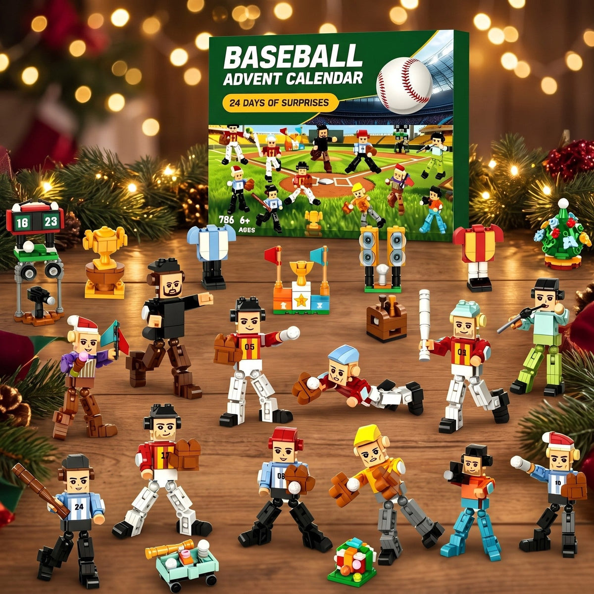 Baseball Advent Calendar for Kids, 786-Piece Brick Team and Ballpark Builds