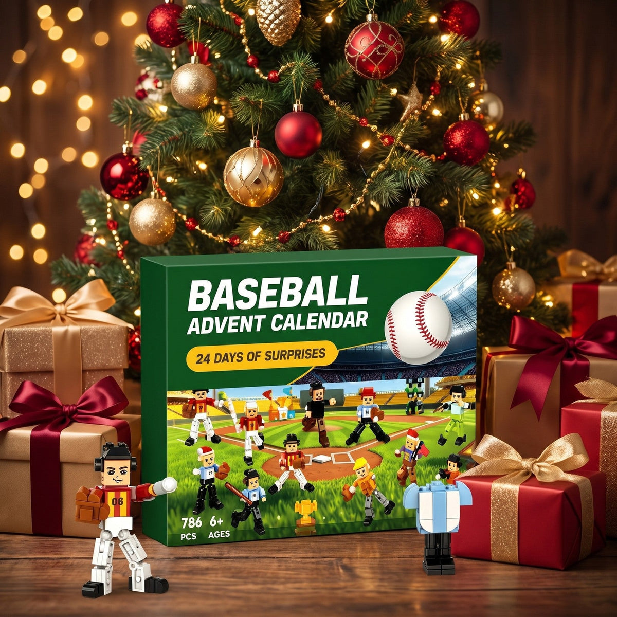 Baseball Advent Calendar for Kids, 786-Piece Brick Team and Ballpark Builds