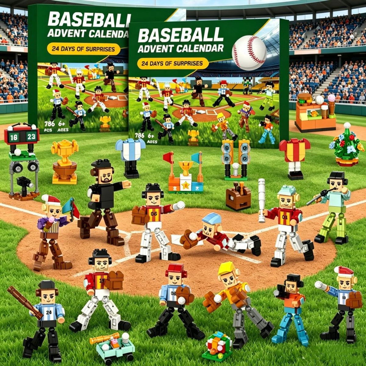 Baseball Advent Calendar for Kids, 786-Piece Brick Team and Ballpark Builds
