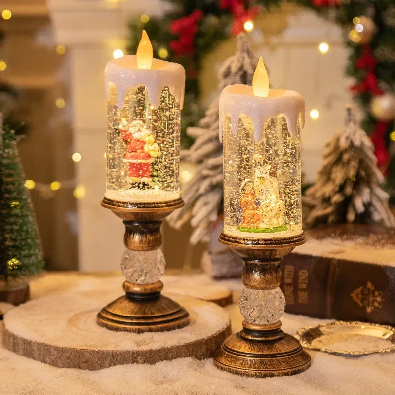 Battery-Operated Flameless LED Snow Globe Candle with Glitter Design
