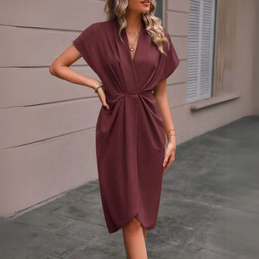 Image of Bernice | Women's V-Neck Wrap Midi Dress