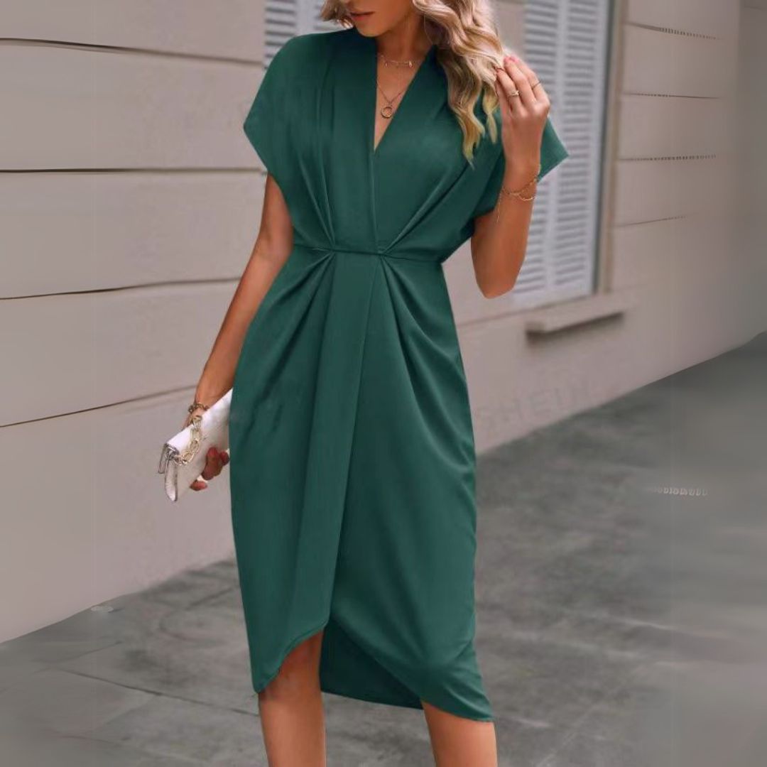 Image of Bernice | Women's V-Neck Wrap Midi Dress