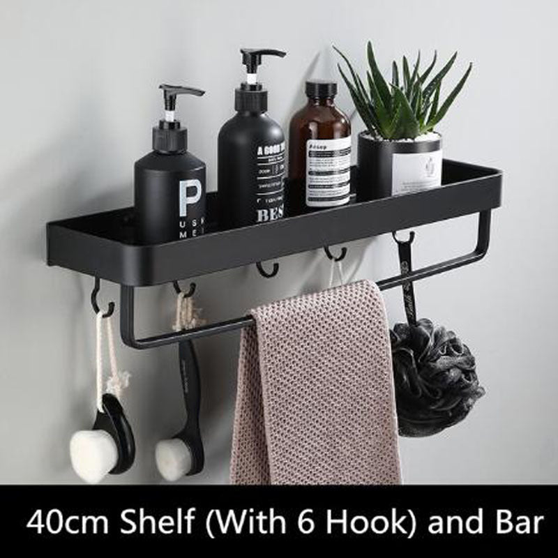 Black Bathroom Rack Made of Space Aluminum for Wall Mounting