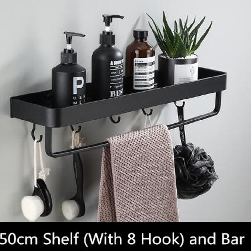 Black Bathroom Rack Made of Space Aluminum for Wall Mounting